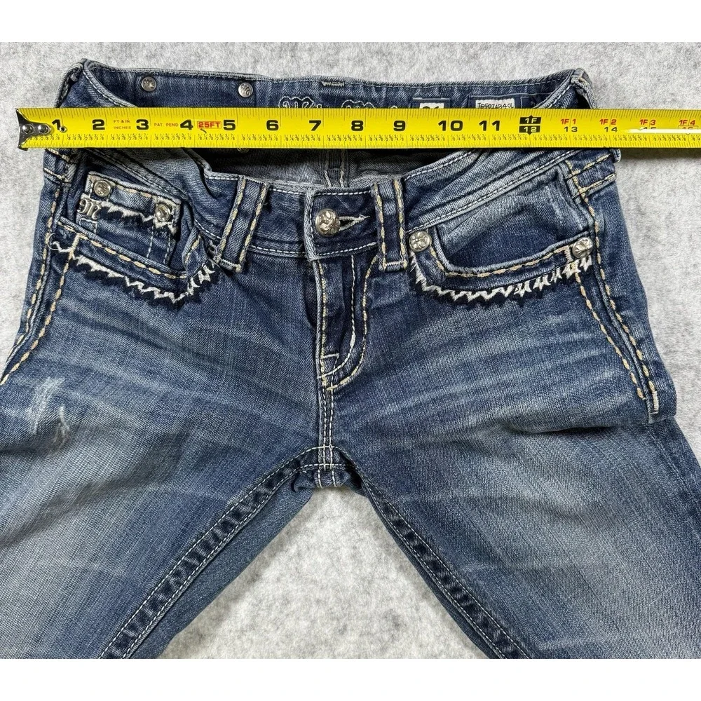 Miss Me Bootcut Jeans Womens 26 Blue Dark Wash Embroidered Rhinestone Denim - Picture 16 of 16